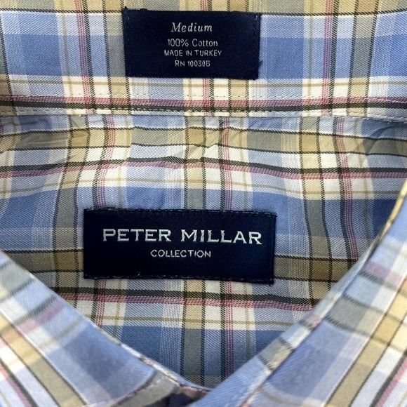 Peter Millar Collection Medium Blue Brown Plaid Long Sleeve Button Down Shirt - Picture 2 of 4